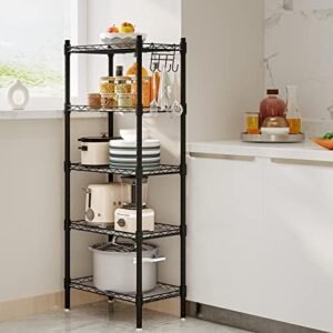 Shelf 5 Wier Metal Storage Rack Shelving Unit Organizer for Kitchen Laundry Garage Bathroom Pantry Closet Office(16.54″ Wx11.81 Dx50 H,Black)