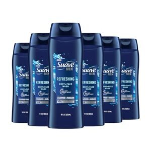 Suave Men Moisturizing Body & Face Wash, With Cedarwood and Mandarin Scent, No Parabens, No Phtahaltes, 18 Oz Pack of 6