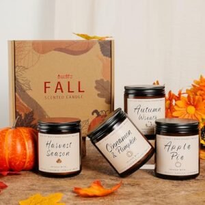 Fall Candle Set | 4pack Fall Scented Candles for Home – Soy Candles for Home Scented, Autumn Candle Set, Fall Candle Gifts – Fall Scents of Pumpkin/Apple Pie/Harvest/Autumn Wreath