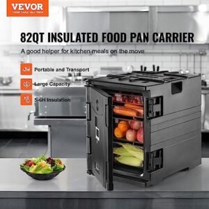 VEVOR Insulated Food Pan Carrier, 95 Qt Hot Box for Catering, LLDPE Food Box Carrier w/Double Buckles, Front Loading Food Warmer w/Handles, Stackable End Loader for Restaurant, Canteen, etc. Black