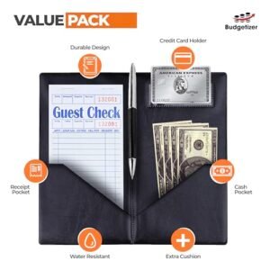 Check Presenters for Restaurants – 10 Pack Guest Check Card Holder- Black with Gold Thank You Imprint- Bill Book Restaurant Supplies 5.5’’ x 10’’ (10 Pack)