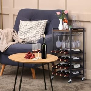 NANANARDOSO Bar cart，4Tier Serving Carts with Wine Rack and Glass Holder,Industrial Style Wine cart for Kitchen，Pantry，Home