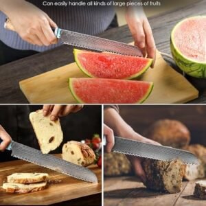 Bread Knife, Damascus Multifunction Serrated Knife, Professional Japanese VG10 Damascus Steel Bread Knife,Serrated Cake Knife Bread Cutter for Homemade Crusty Bread