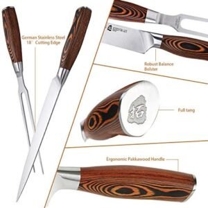 TUO Carving Set – 9″ Carving Knife & 7″ Fork – Professional 2 Pcs Meat Carving Knife Set – German Stainless Steel Slicing Set – Pakkawood Handle – Luxurious Gift Box Included – Fiery Phoenix Series