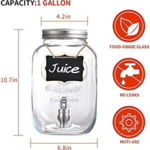 Eleganttime 1 Gallon Glass Drink Dispensers for Parties,2 Pack Beverage Dispenser with Fruit Infuser,Laundry Detergent Dispenser Punch Bowls Water Juice dispensers with Easy Flow Spigot for Outdoor