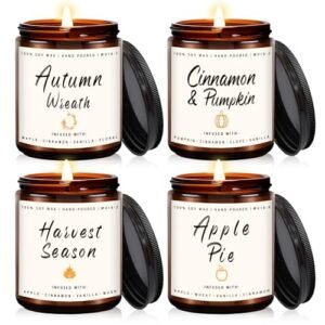 Fall Candle Set | 4pack Fall Scented Candles for Home - Soy Candles for Home Scented, Autumn Candle Set, Fall Candle Gifts - Fall Scents of Pumpkin/Apple Pie/Harvest/Autumn Wreath