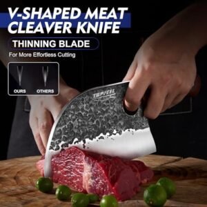 3PCS Butcher Knife Set, Hand Forged Serbian Chef Knife & Meat Cleaver Knife & Viking Knives, Meat Cutting Kitchen Knife Set for Home, Outdoor Cooking, Camping BBQ Men