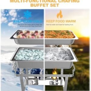 4 Pack 8QT Rectangular Chafing Dish Buffet Set Stainless Steel Catering Chafers Food Warmer with Full,Half,1/3 Food Pan,Fuel Holder,Foldable Frame for Weddings/Parties/Banquets Events