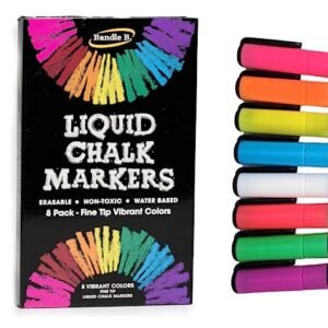 Chalk Markers - 8 Vibrant Fine Tip, Erasable, Non-Toxic, Water-Based, For Kids & Adults for Glass or Chalkboard Markers for Businesses, Restaurants, Liquid Chalk Markers (Vibrant 1mm)