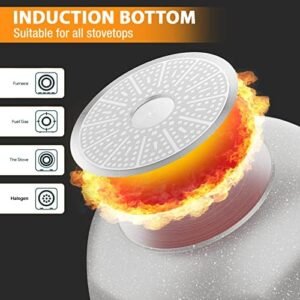 Ceramic Nonstick Octagonal Wok 12.5 inch Die-cast Induction Woks and Stir Fry Pans with Glass Lid PFOA Free (Cream White)