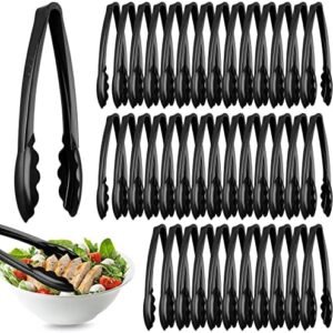 Tessco 50 Pcs Plastic Tongs for Serving Bulk 9 Inch Plastic Serving Tongs, Disposable Serving Utensils Tongs, Heavy Duty Plastic Salad Tongs for Kitchen Buffets BBQ Events Catering (Black)