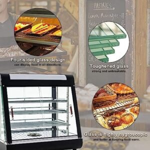 3-Tier Food Warmers Countertop, 27″ Commercial Warm for Food Pizza Warmer w/ 3D Heating with Stainless Frame Sliding Glass Doors Pastry Display Case for Buffet Restaurant