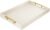 17″ x 12″ Wood Serving Tray with Gold Polished Metal Handles, Home Decorative Wooden Rectangle Ottoman Leather Decor Platter Bathroom Vanity Tray for All Occasions White