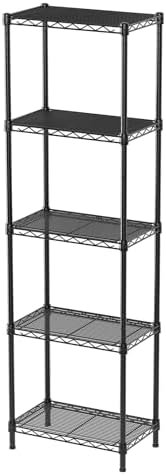 SINGAYE 5 Tier Shelf Wire Shelving Adjustable Storage Shelves Storage Rack,Standing Storage Shelf Units for Kitchen Closet Laundry Bathroom Pantry,Narrow Mesh Gaps,16”W x 10”D x 55”H,Black