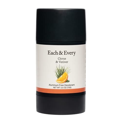 Each & Every Natural Aluminum-Free Deodorant for Sensitive Skin with Essential Oils, Plant-Based Packaging, 2.5 Oz. (Citrus & Vetiver)
