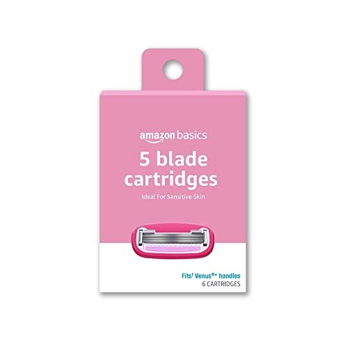 Amazon Basics Women’s 5 Blade FITS Razor Refills, Fits Amazon Basics FITS System Handles and Venus Handles, 6 Cartridges