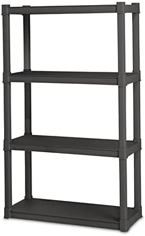 Sterilite 4 Shelf Unit, Heavy Duty and Easy to Assemble Plastic Storage Unit, Organize Bins in the Garage, Basement, Attic, Mudroom, Gray, 1-Pack