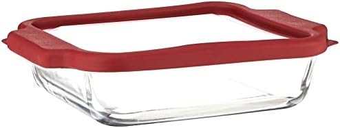 Anchor Hocking Glass Baking Dishes for Oven, 8 Inch Square Glass Cake Pan with TrueFit Cherry Lid