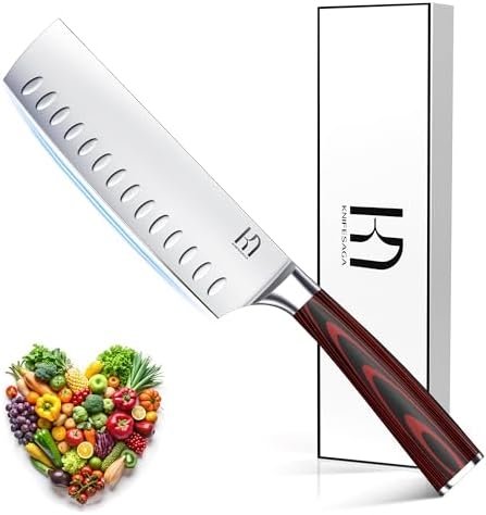 2023 Upgraded Nakiri Chef Knife Japanese Professional 7 Inch Sharp Meat Cleaver Kitchen Knives for Chopping Vegetable and Cooking, High Carbon Stainless Steel Asian Chopping Chefs Knife