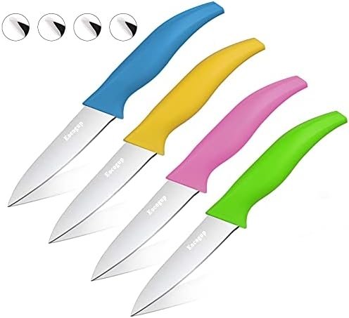 Paring Knife,3.7 inch Fruit and Vegetable Paring Knives,Stainless Steel Super Sharp Small Kitchen Knives Sets,Assorted Colors Handle(Set of 4)