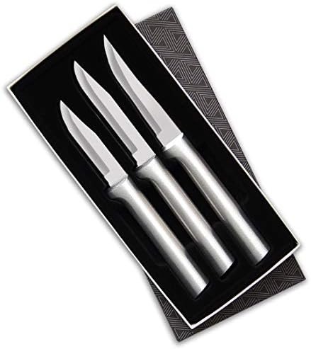 Rada Cutlery – S01 Rada Cutlery Paring Knife Set 3 Knives with Stainless Steel Blades and Brushed Aluminum Made in The USA, 7 1/8″, 6 3/4″, 6 1/8″, Silver Handle