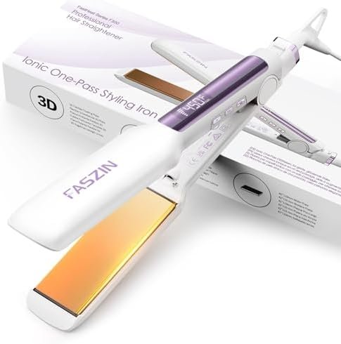 Professional Hair Straightener, 1.65inch Wide-Plate, Titanium Negative Ion Flat Iron, 30s Rapid Heating, LED Real-Time Temp Display, Wide Voltage & 10 Adjustable Temperature Levels (260-450℉)