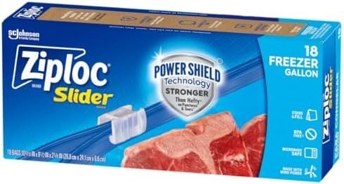 Ziploc Gallon Food Storage Freezer Slider Bags, Power Shield Technology for More Durability, 72 Count
