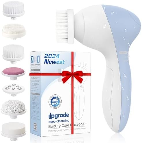 COSLUS Facial Cleansing Brush Silicone Face Scrubber: 7 in 1 FBS-D Electric Exfoliating Rotating Massage Device Waterproof Deep Cleaning Exfoliation Spa Machine – Electronic Skin Care Wash System