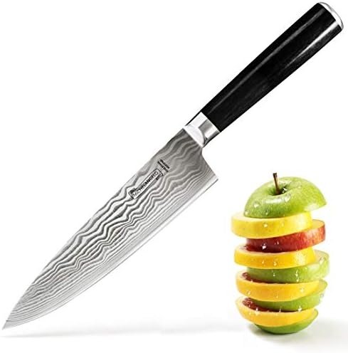 MICHELANGELO Professional Chef Knife 8 Inch Pro, German High Carbon Stainless Steel with Ergonomic Handle, Japanese Knife, for Kitchen – Inch, Etched Damascus Pattern