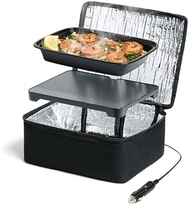HOTLOGIC Mini Portable Electric Lunch Box Food Heater – Innovative Food Warmer and Heated Lunch Box for Adults Car/Home – Easily Cook, Reheat, and Keep Your Food Warm – Black (12V)