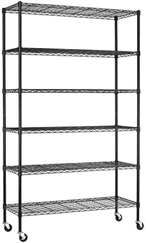 FDW Wire Shelving Unit with Wheels Steel 6 Tier Heavy Duty Layer Rack Storage Metal Shelf Garage Organizer Wire Rack Shelving Adjustable Utility 2100 LBS Capacity-18x48x82 inch (Black)