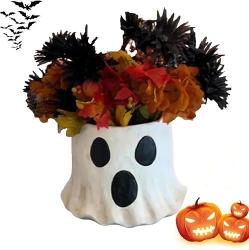 piegricdiat Ghost Vase Gift, Cutest Ghost Bucket Halloween, 2024 New Ghost Flower Pot, Funny Ghost Planter, Ghost Candy Bowl Decor, Treat Buckets Outdoor Garden Decoration (1pcs,Large)