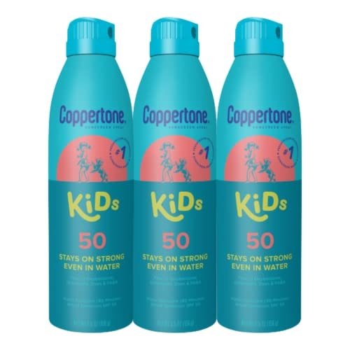 Coppertone Kids Sunscreen Spray SPF 50, Water Resistant Spray Sunscreen for Kids, Pediatrician Recommended Sunscreen Brand, Bulk Sunscreen SPF 50, 5.5 Oz Bottle, Pack of 3