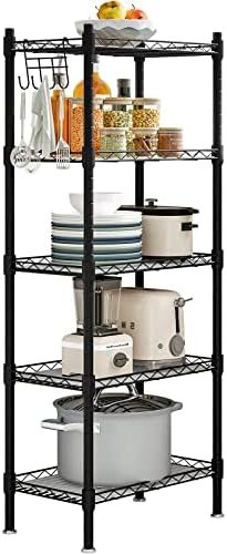 Shelf 5 Wier Metal Storage Rack Shelving Unit Organizer for Kitchen Laundry Garage Bathroom Pantry Closet Office(16.54″ Wx11.81 Dx50 H,Black)