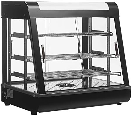 3-Tier Food Warmers Countertop, 27″ Commercial Warm for Food Pizza Warmer w/ 3D Heating with Stainless Frame Sliding Glass Doors Pastry Display Case for Buffet Restaurant