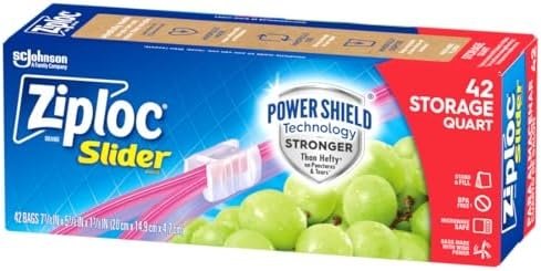 Ziploc Quart Food Storage Slider Bags, Power Shield Technology for More Durability, 42 Count