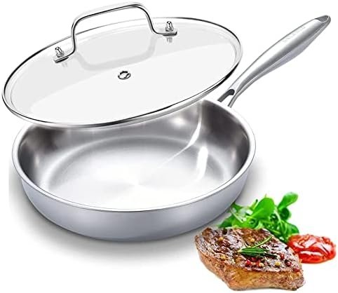 DELARLO Whole body Tri-Ply Stainless Steel 12inch Frying Pan With Lid, Oven safe induction skillet,pots and pans set,Suitable for All Stove (Detachable Handle)