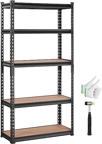 VEVOR Storage Shelving Unit, 5-Tier Adjustable, 2000 lbs Capacity, Heavy Duty Garage Shelves Metal Organizer Utility Rack, Black, 30″ L x 12″ W x 60″ H for Kitchen Pantry Basement Bathroom Laundry