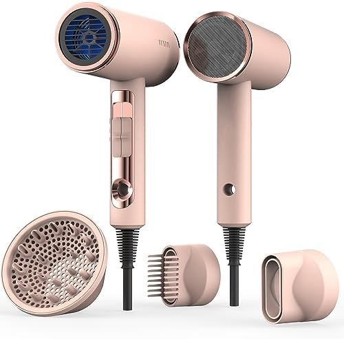 FUNTIN Hair Dryer, Blow Dryer with Diffuser Brush for Women 4C Thick Hair Ionic Hair Dryer(Baby Pink)