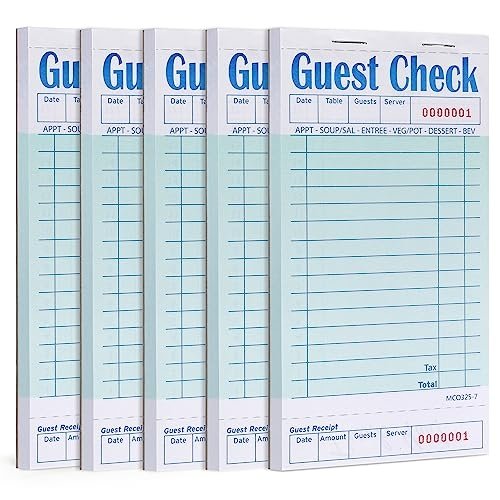 Wakhow Guest Checks Book 5 Pack, Server Note Pads, Waitress Accessories Wirting Pad, Restaurant Supplies Order Pad Total 250 Sheets