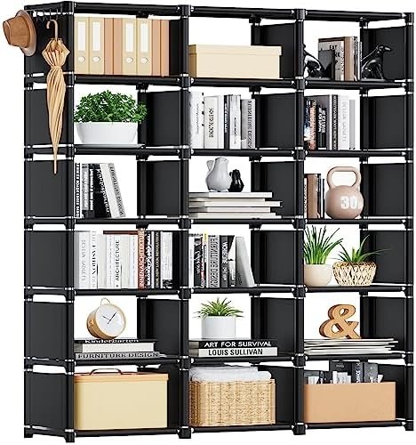 Mavivegue Bookcase, 18-Cube Extra Large Book Shelf, DIY Cube Storage Organizer for Bedroom, Living Room, Home Office – Black