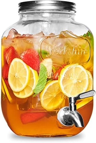 FineDine Glass Drink Dispenser for Fridge – 1 Gallon Water, Laundry Detergent, Juice or Beverage Dispenser for Parties with Spigot – Serveware for BBQ, Picnic, Pool Party and Social Events