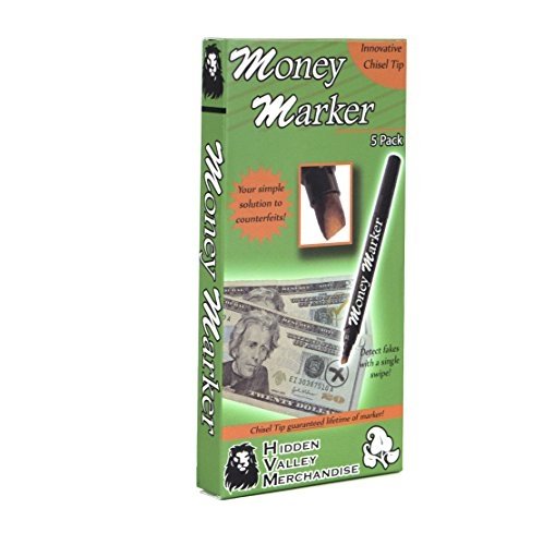 HVM Money Marker (5 Counterfeit Pens) – Counterfeit Bill Detector Pen with Upgraded Chisel Tip – Detect Fake Counterfit Bills, Universal False Currency Pen Detector Pack