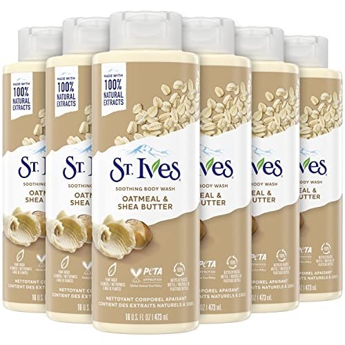 St. Ives Body Wash – Soothing Moisturizing Cleanser with Oatmeal & Shea Butter, Made with Plant-Based Cleansers and 100% Natural Extracts, 16 Oz Ea (Pack of 6)