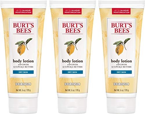 Burts Bees Butter Body Lotion for Dry Skin with Cocoa & Cupuau, 6 Oz – Pack of 3 (Package May Vary)