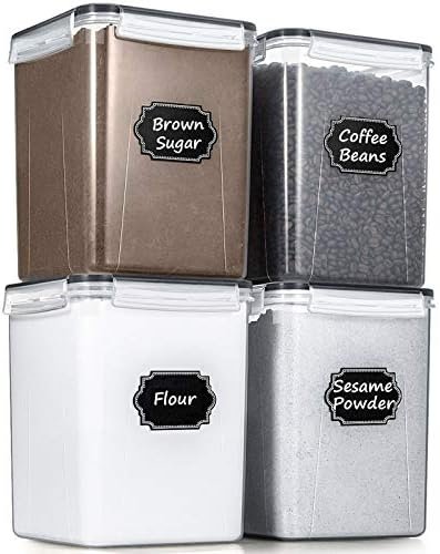 Wildone Large Food Storage Containers 5.2L /175oz, 4 Piece BPA Free Plastic Airtight Food Storage Containers for Flour, Sugar, Baking Supplies, Kitchen & Pantry Containers with 20 Labels