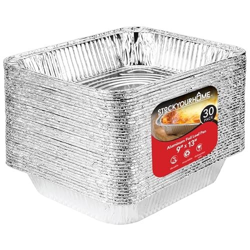 Aluminum Pans 9×13 Disposable Foil (30 Pack) – Half Size Steam Table Deep Pans – Tin Pans Great for Cooking, Heating, Storing, Prepping Food