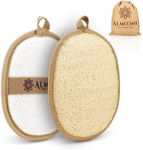 Almooni Natural Loofah Exfoliating Body Scrubber, Made with Natural Egyptian Shower Loofah Sponge, Bath Shower Loofah Sponge for Women and Men, for Face and Body That Gets You Clean – 2 Count (1 Pack)