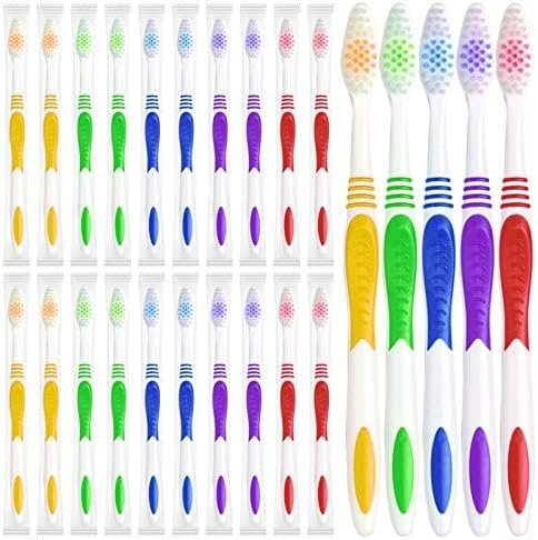 Bulk Toothbrushes 25 Pack | Individually Wrapped Travel Toothbrush Set for Adults & Kids | Made with a Medium-Soft Large Brush Head | BPA-Free & Disposable!