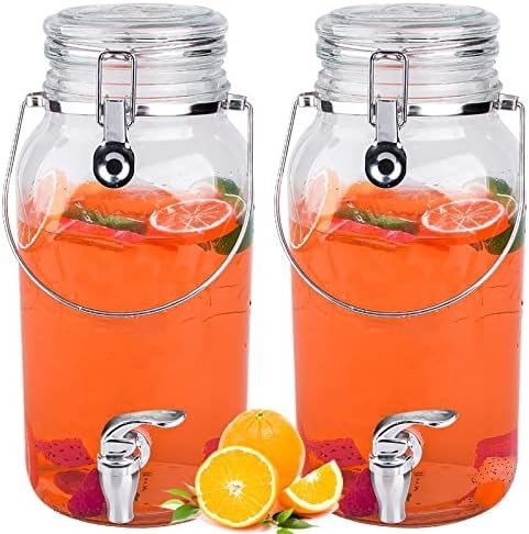Eleganttime 1 Gallon Glass Drink Dispensers for Parties,2 Pack Beverage Dispenser With Spigot,Laundry Detergent Dispenser Punch Bowls Juice Water Dispenser for Parties